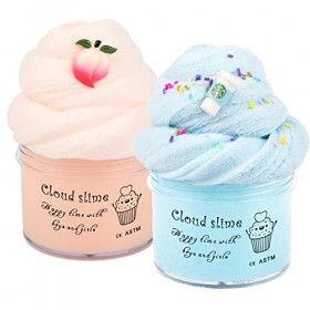 Lot de 2 slimes Fluffy Slime Kit-Cloud - Doux et extensible - Cadeau idéal pour les filles et les garçons - Jouet amusant pou