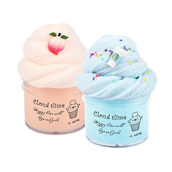 Lot de 2 slimes Fluffy Slime Kit-Cloud - Doux et extensible - Cadeau idéal pour les filles et les garçons - Jouet amusant pou