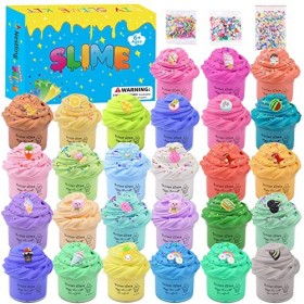 27 de Kits de Fluffy Butter Slime,avec 27 Mini Breloques Mignonnes,Joli Cadeau de Fête Slime, Super Doux et Antiadhésif,Jouet