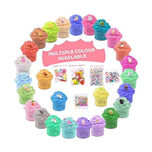 27 de Kits de Fluffy Butter Slime,avec 27 Mini Breloques Mignonnes,Joli Cadeau de Fête Slime, Super Doux et Antiadhésif,Jouet