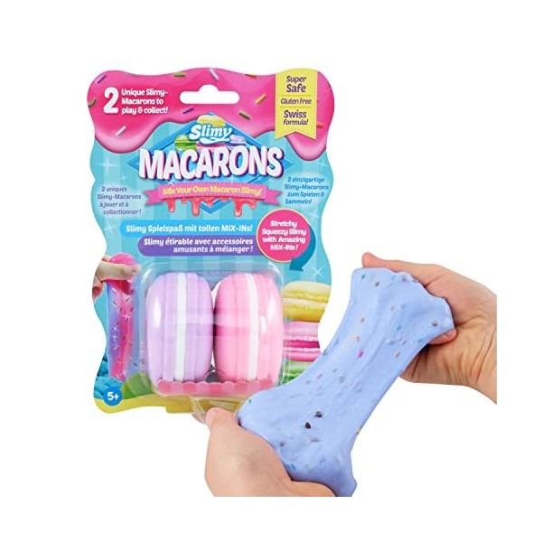 SLIMY Macarons 2 x 50g en Violet et Rose - Set Slime Original avec différentes Masses de Jeu, Paillettes et vermicelles à pét