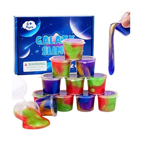 Fluffy Slime Set 12 Pack, Color DIY Galaxy Slime, Kit Slime Antiadhésif Doux pour Enfants, Jouet Anti-Stress Slime Putty pour