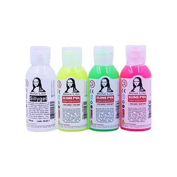 Lot de 3 slimes de 3 couleurs fluo - 4 x 100 ml - Kit Slime DIY Slime - Cadeau pour les enfants - Colle Slime avec activateur