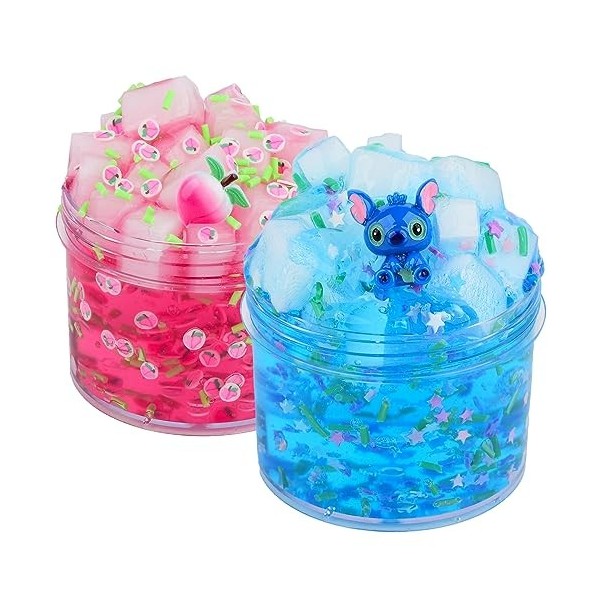 Lot de 2 kits de slime Jelly Cube Crunchy Slime, bleu et rose clair, jouet Slime en cristal super doux, pour les fêtes denfa