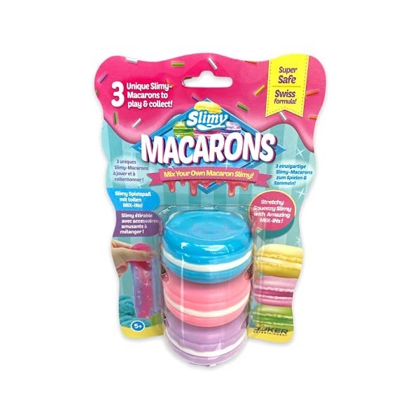 SLIMY Macarons 3 x 50 g en Bleu, Rose et Violet – Set de Slime Original avec différentes Masses de Jeu, Paillettes et Grenoui