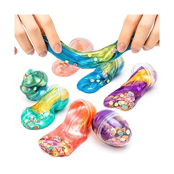 Slime Enfant, RosyFate 6 PCs œuf de Slime, Slime Fluffy Cadeau de Pâques, pour Remplir Les Paniers, Doux et Non Collant, Ense