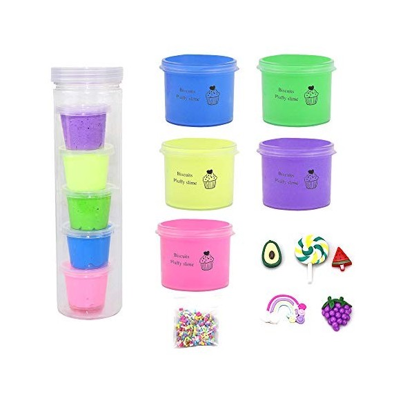 5 Couleurs Beurre gâteau Slime 5 Pack Butter Slime Kit Putty Slime, Biscuits Slime, Candy & Cookie Slime, Grape Slime, Waterm