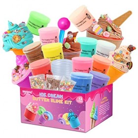 12 Kit de Slime, avec Slime Ice Cream Accessories Set, Mat, Slime Charms, élastique et Non Collant, Super Doux, Slime Putty T