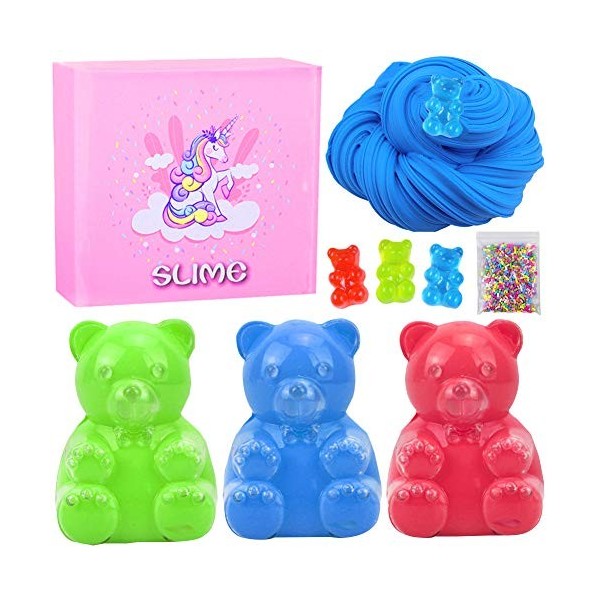 3pcs DIY Butter Slime Kit,Fluffy Slime,Super Soft and Non-Sticky,DIY Slime Bear Kit-Rouge/Bleu/Vert