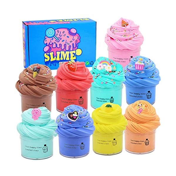 SWZY Fruit Slime, Fluffy Slime, Arc-en-Ciel Slime, Slime Fluffy, Beurre Slime Set, 9 pièces de Jouets de décompression pour E