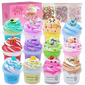 Lot de 12 slimes au beurre bicolores pour filles et garçons, doux et non collants, pour cadeaux de fête pour filles et garçon