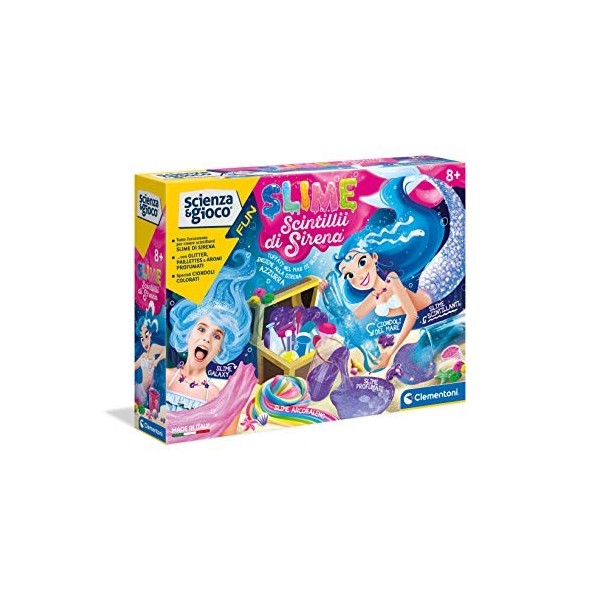 Clementoni Scintillii di Sirena Science Lab Paillettes de sirène-Laboratoire Slime-Jeu Scientifique pour Enfants de 8 Ans, 19