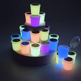 Glow in the Dark Slime Kit – Lot de 24 Galaxy Slime en cristal, avec rose, bleu, orange et jaune pour etc, doux et non collan