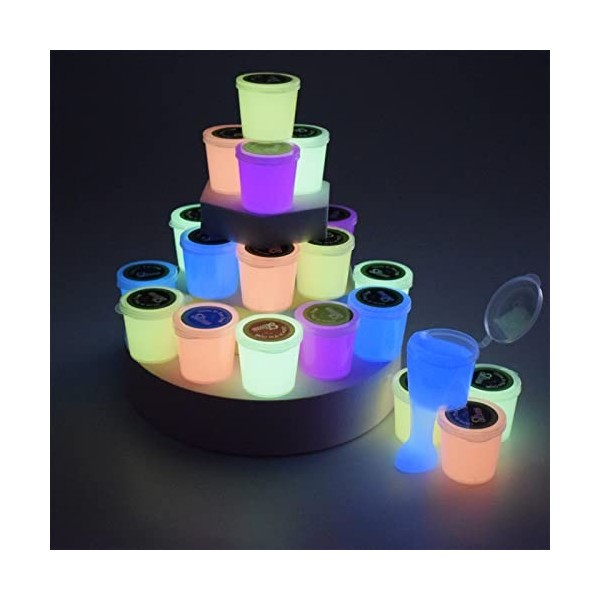 Glow in the Dark Slime Kit – Lot de 24 Galaxy Slime en cristal, avec rose, bleu, orange et jaune pour etc, doux et non collan