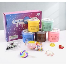Lot de 5 slime au beurre parfumés pour filles et garçons, jouets de pâte à modeler pour enfants, doux, extensible et non coll