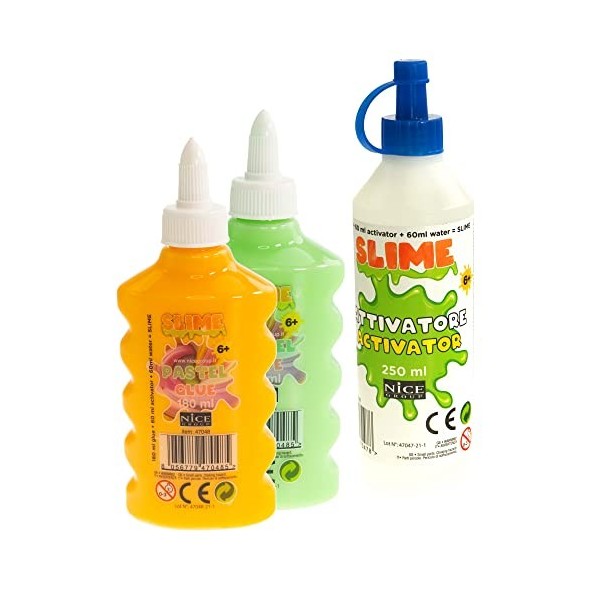 Nice Group - Slime Glue Pastel, Kit 2 Colles Assorties et 1 Activateur