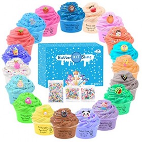 Lot de 19 kits de slime parfumés avec de jolis accessoires de slime, super doux et non collants, pour filles, garçons, enfant