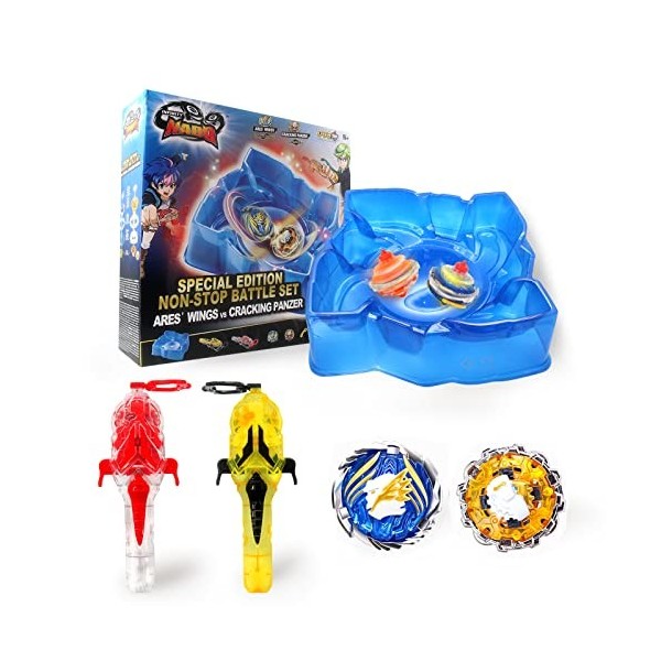 Infinity Nado - Battle Set Non-Stop Battle - Pack de 2 Toupies de ARES Wings et Cracking Panzer avec Arene,Jouet Enfant 5 6 