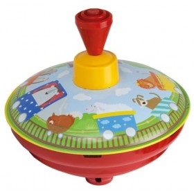 LENA bourdonnante Train Ø 13 cm, Bascule en tôle, Pompe Classique, avec Motif de Chemin de Fer, Pointe Fixe, toupie Jouet pou