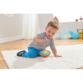 LENA bourdonnante Train Ø 13 cm, Bascule en tôle, Pompe Classique, avec Motif de Chemin de Fer, Pointe Fixe, toupie Jouet pou