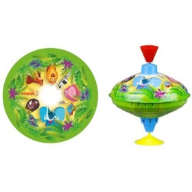 Lena Animaux de la Jungle, Ø 16 cm, en métal, Pompe Classique, toupie avec piédestal, pour Enfants à partir de 18 Mois, 52263