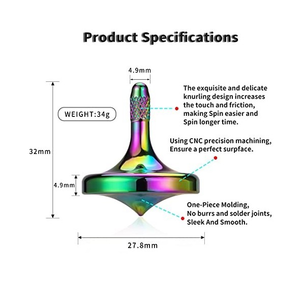 LOQATIDIS Toupie en métal Exquis, équilibre Parfait, Jouets EDC de Bureau Bien Faits, Tourne Longtemps, Plus de 5 Minutes, Ai