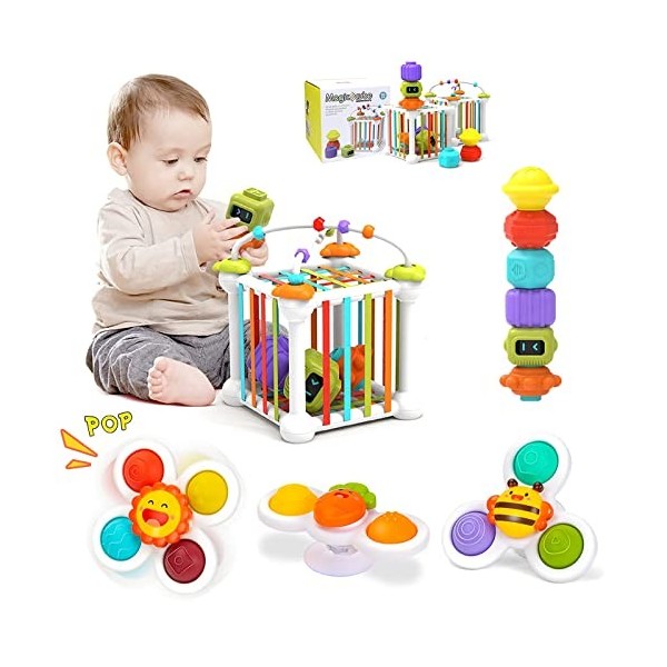 Jokooan Jouet Montessori pour Bébés 12 pcs , Jeux Montessori Cubes de Motricité STEM Jouets Éducatifs de Tri des Formes avec