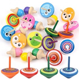 Toupie en Bois, Comius Sharp 30 Pcs Mini Spinning Top en Bois, Jeu Educatif, Colorées Gyroscopes en Bois Densemble pour Enfa