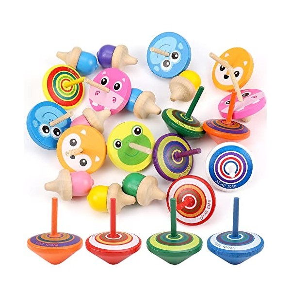 Toupie en Bois, Comius Sharp 30 Pcs Mini Spinning Top en Bois, Jeu Educatif, Colorées Gyroscopes en Bois Densemble pour Enfa