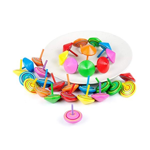 Toupie en Bois, 30 Pcs Mini Spinning Top en Bois, Jeu Educatif, Colorées Gyroscopes en Bois Densemble pour Enfants Couleur 