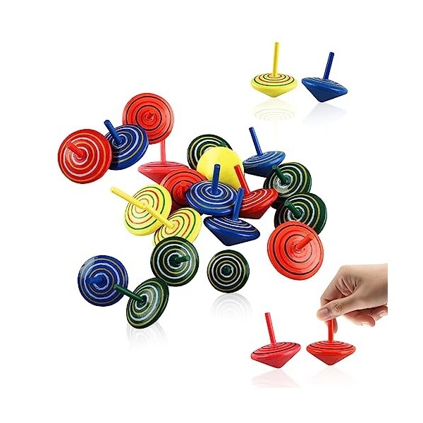 Bois Toupies, Beihre 50pcs Toupie Enfant, Coloré Mini Toupie Enfants Jouet Set Mini Jouet Cadeau dInvitation Petit Cadeau Pa