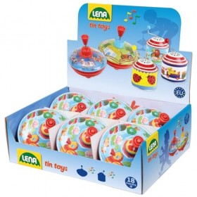 Lena 52410 Toupie Les Petits Canards, Ø 14 cm, Volant métallique, toupie à Pompe Classique, toupie avec piédestal, pour Enfan