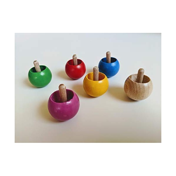 Ameisenkeks® Lot de 6 toupies en bois multicolores et naturels