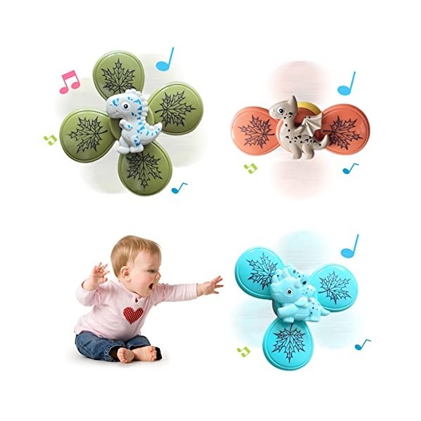 3 Pièces Spinner Jouets Tournant Bébé Bain Animaux Mignons Jouets Sensoriels Jouets à Toupie pour Table Spinner Jouet avec Ve