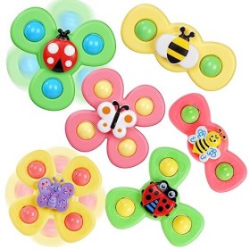 Ainiv 3PCS Coccinelle Abeille Papillon Animaux Mignons Jouets de Bain Bébé, Ventouses Rotatives, Spinner Cadeau pour Tout-Pet