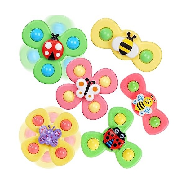 Ainiv 3PCS Coccinelle Abeille Papillon Animaux Mignons Jouets de Bain Bébé, Ventouses Rotatives, Spinner Cadeau pour Tout-Pet