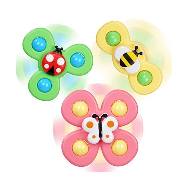 Ainiv 3PCS Coccinelle Abeille Papillon Animaux Mignons Jouets de Bain Bébé, Ventouses Rotatives, Spinner Cadeau pour Tout-Pet