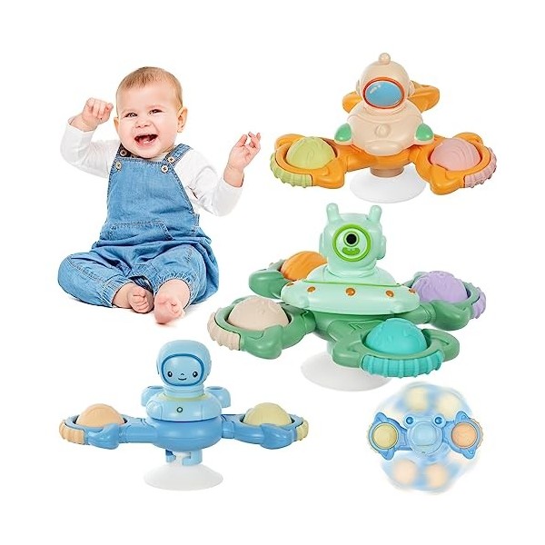 Ainiv 3PCS Coccinelle Abeille Papillon Animaux Mignons Jouets de Bain Bébé, Ventouses Rotatives, Spinner Cadeau pour Tout-Pet