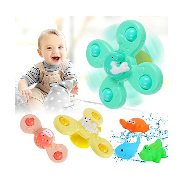 Ainiv 3PCS Coccinelle Abeille Papillon Animaux Mignons Jouets de Bain Bébé, Ventouses Rotatives, Spinner Cadeau pour Tout-Pet