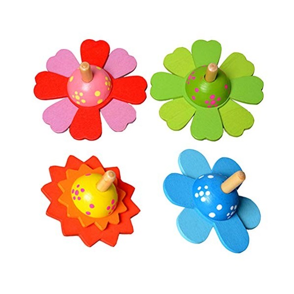 STOBOK Toupies de Fleurs Colorées Toupie en Bois pour Enfants 4 Pièces