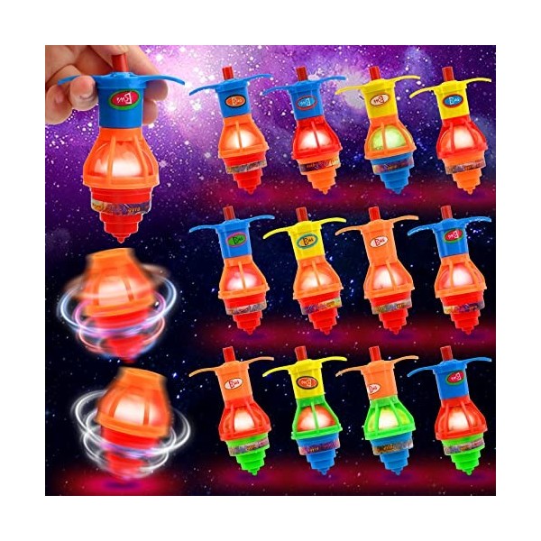 Jadyon 12 Pcs Toupies LED Clignotantes UFO Fidget Toys pour Enfants, Toupies LED, Jouets Anti-Stress, lumières Clignotantes G