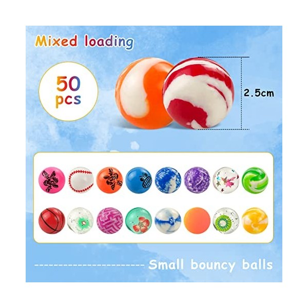 50 Pièce Balles Rebondissantes pour Enfants, 25 mm Balles Rebondissantes en Caoutchouc Couleurs Mélangées Bouncy Balls, pour 