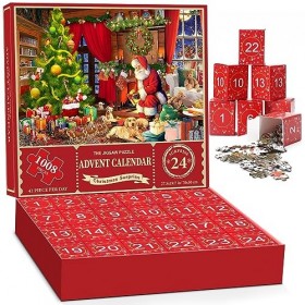 Calendrier de lAvent 2023 - Puzzle de Noël - Le Père Noël prépare des cadeaux, 24 boîtes - 1008 pièces - Puzzles pour adulte