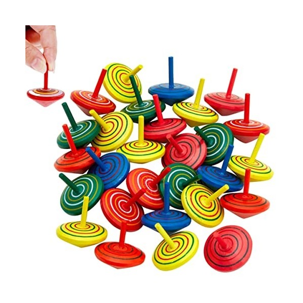 Toupies en Bois,RIASEVI 30 Pièces Toupies Jouets Mini Spinning Top Gyroscopes Coloré Petites Toupie Anniversaires Denfants I