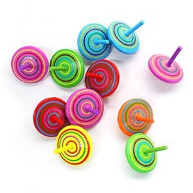 Lot de 16 toupies en bois peintes à la main - Gyroscope en bois pour jeux éducatifs