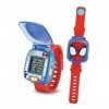 VTech - Disney Junior, La Montre-Jeu Interactive de Spidey, Montre Enfant à Clapet, Écran Animé, Bracelet Souple, 9 Cadrans, 