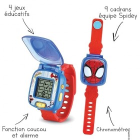 VTech - Disney Junior, La Montre-Jeu Interactive de Spidey, Montre Enfant à Clapet, Écran Animé, Bracelet Souple, 9 Cadrans, 
