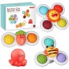 ECHOCUBE Jouets Rotatifs à Ventouse, 3 Pcs Spinner Jouets Sensoriels Éducatifs, Jouets Ventouse Spinner, Jouets de Bain à Ven