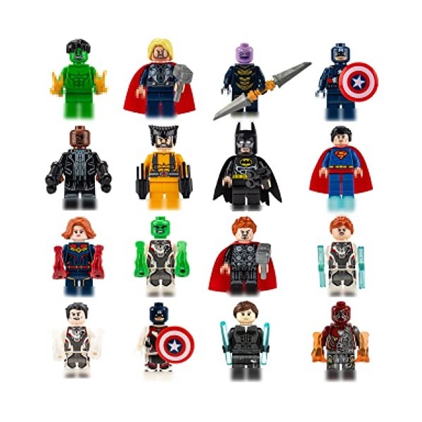 LEOSXA 16 Pièces Mini Figurines,Ensemble de Mini Figurines Héros,Série de Jouets de Blocs de Construction,Hero Action Doll Bu