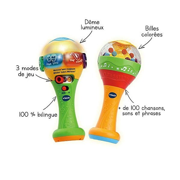 VTech - Maracas Lumi Magiques – Maracas Bébé / de 9 Mois à 3 Ans – Version FR